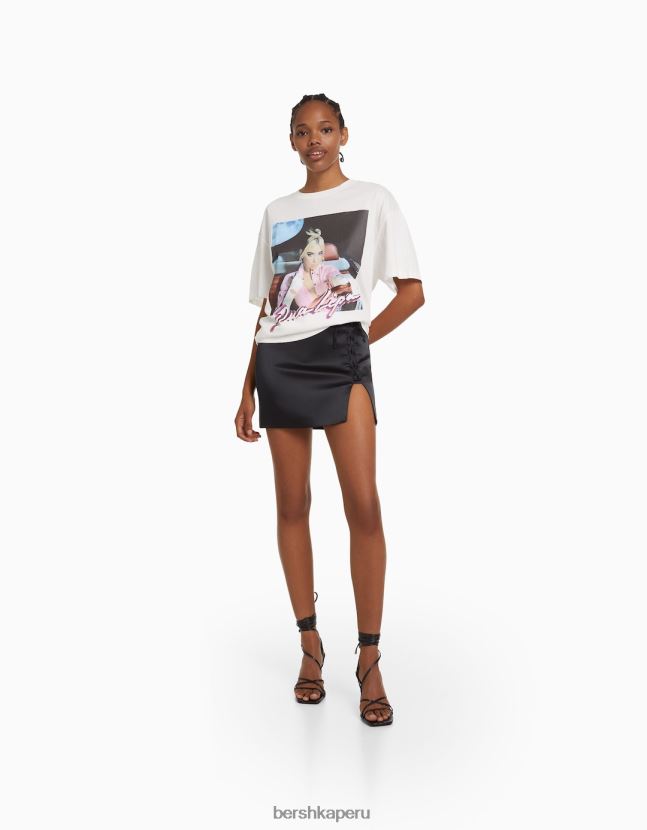 negro Bershka mujer minifalda de satén con cordones 806J6B1666