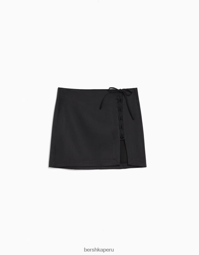 negro Bershka mujer minifalda de satén con cordones 806J6B1666