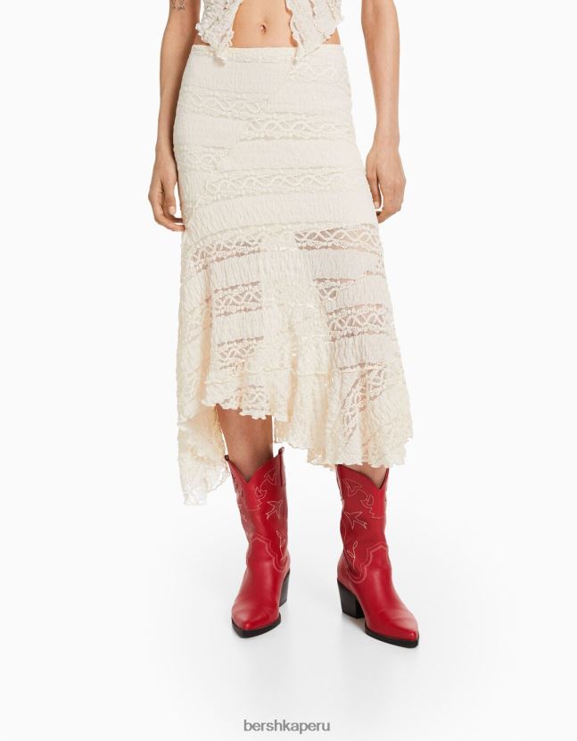 otro Bershka mujer falda midi asimétrica de encaje rubio 806J6B1612
