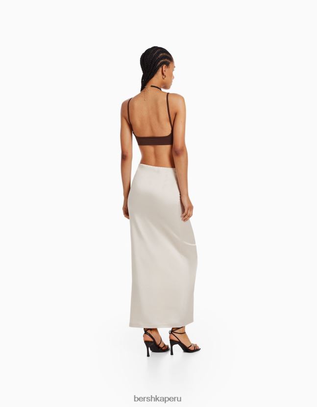 otro Bershka mujer falda midi de raso con abertura lateral 806J6B1617