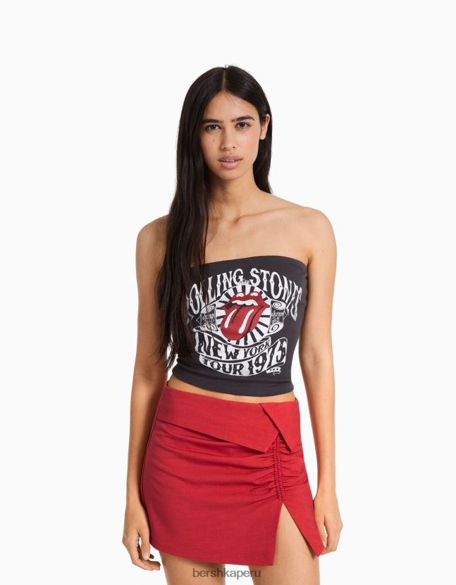 rojo Bershka mujer falda pantalón fruncida rústica 806J6B1654