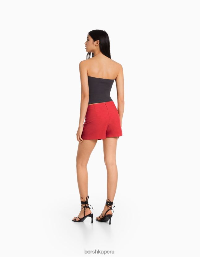 rojo Bershka mujer falda pantalón fruncida rústica 806J6B1654