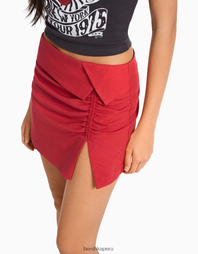 rojo Bershka mujer falda pantalón fruncida rústica 806J6B1654
