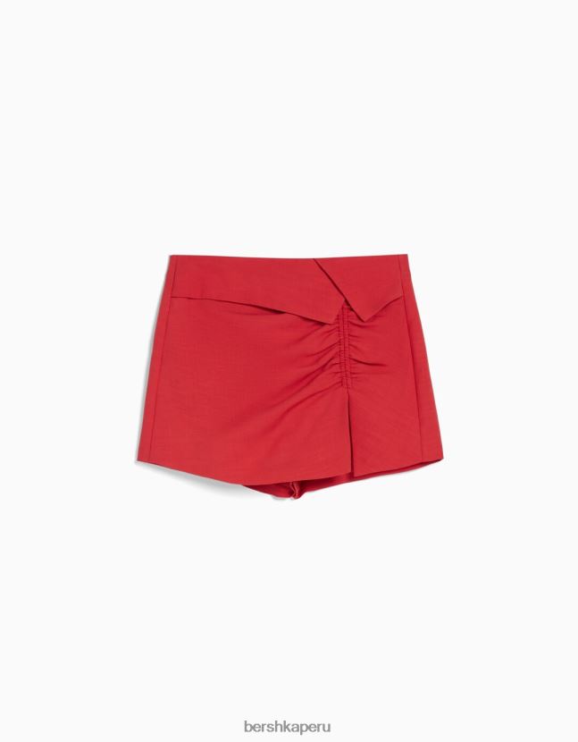 rojo Bershka mujer falda pantalón fruncida rústica 806J6B1654