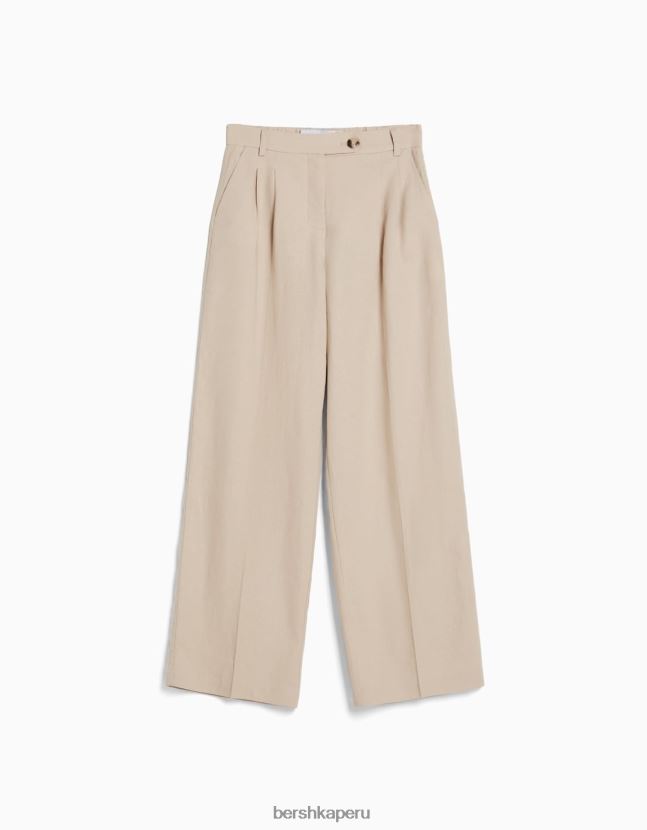 arena Bershka mujer Pantalón básico de pernera ancha en mezcla de lino con cinturilla elástica 806J6B1436