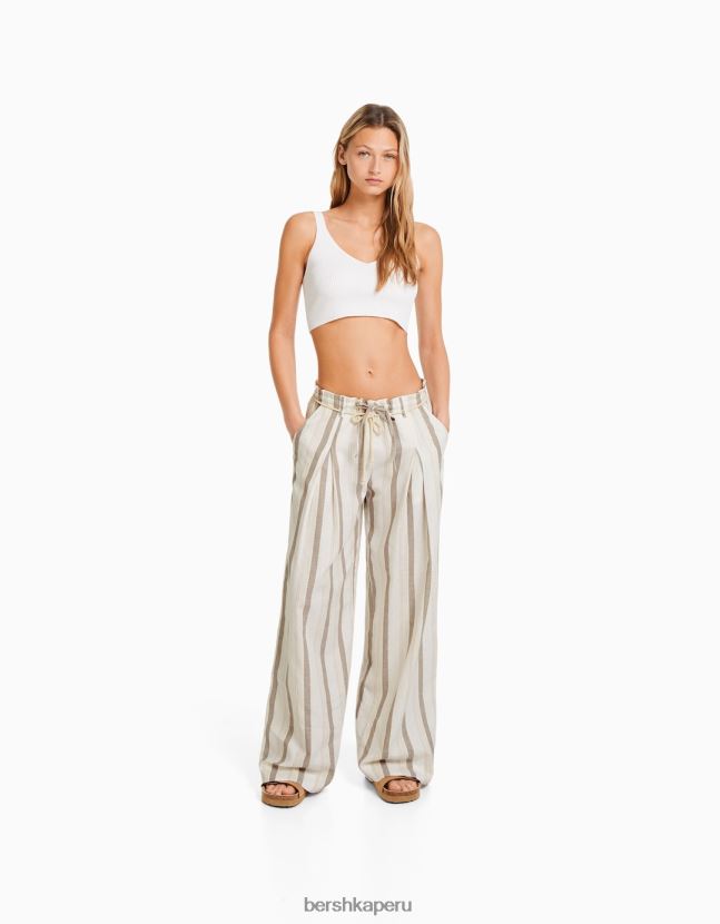 arena Bershka mujer pantalones paperbag de rayas rústicos con cordón 806J6B1427