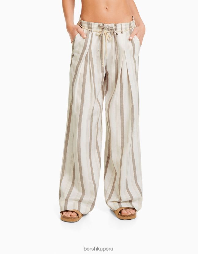 arena Bershka mujer pantalones paperbag de rayas rústicos con cordón 806J6B1427