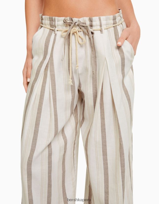 arena Bershka mujer pantalones paperbag de rayas rústicos con cordón 806J6B1427