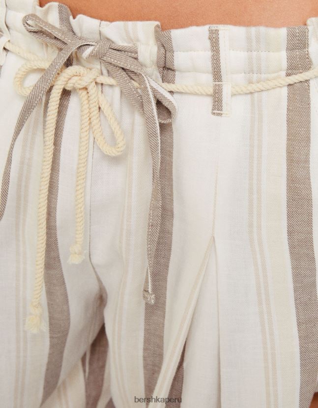 arena Bershka mujer pantalones paperbag de rayas rústicos con cordón 806J6B1427