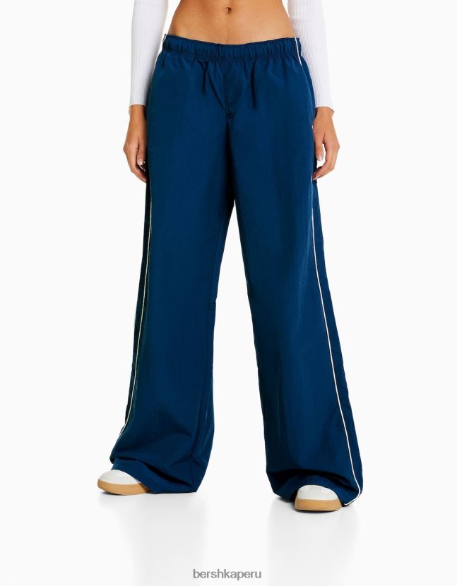 azul Bershka mujer pantalones de nailon con ribetes laterales 806J6B1474