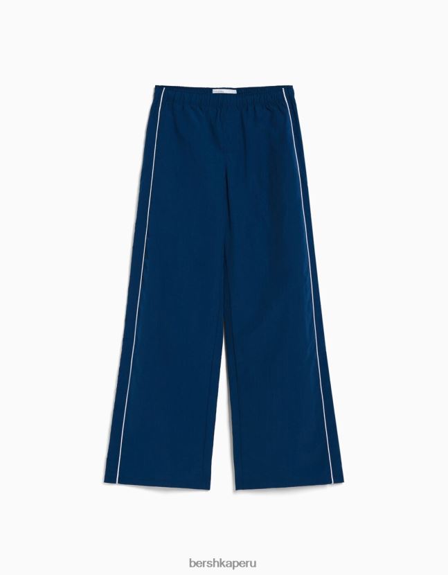 azul Bershka mujer pantalones de nailon con ribetes laterales 806J6B1474