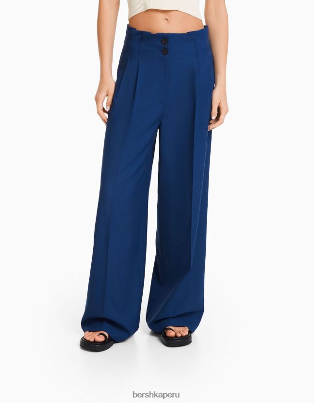 azul Bershka mujer pantalones rústicos de vestir anchos 806J6B1426