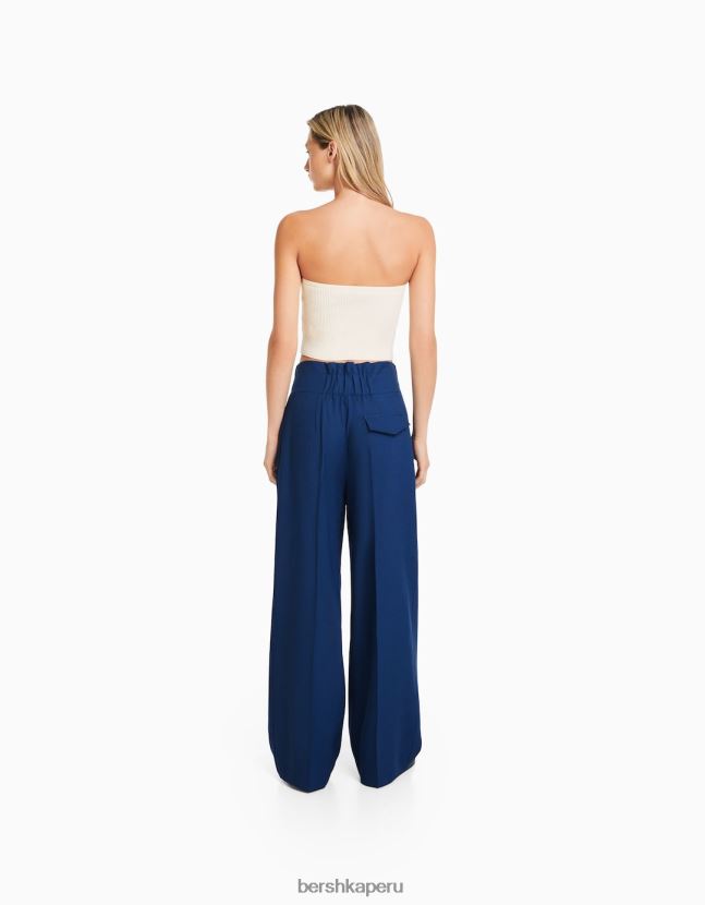 azul Bershka mujer pantalones rústicos de vestir anchos 806J6B1426