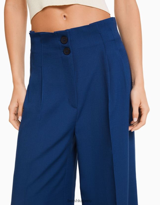 azul Bershka mujer pantalones rústicos de vestir anchos 806J6B1426