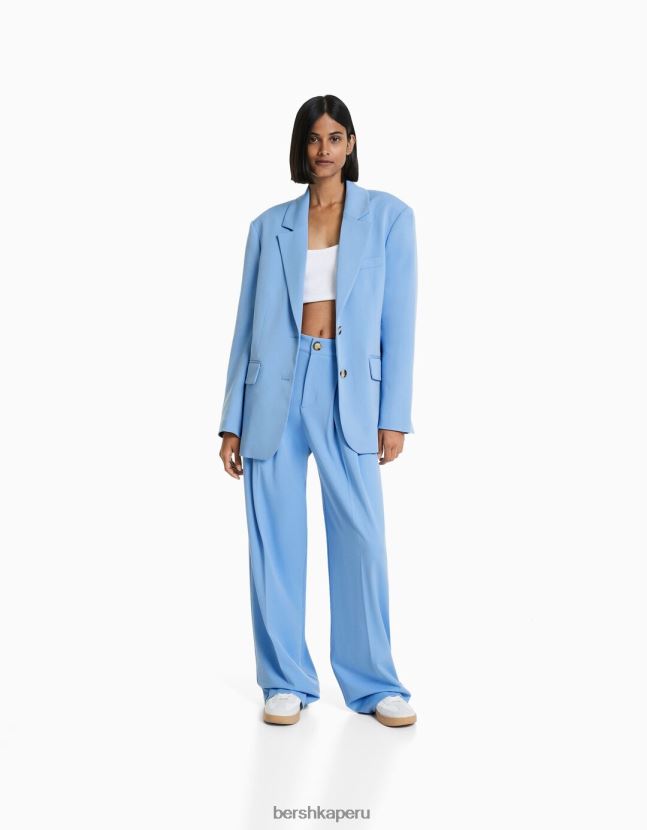 azul claro Bershka mujer pantalones de vestir rectos con pliegues 806J6B1420