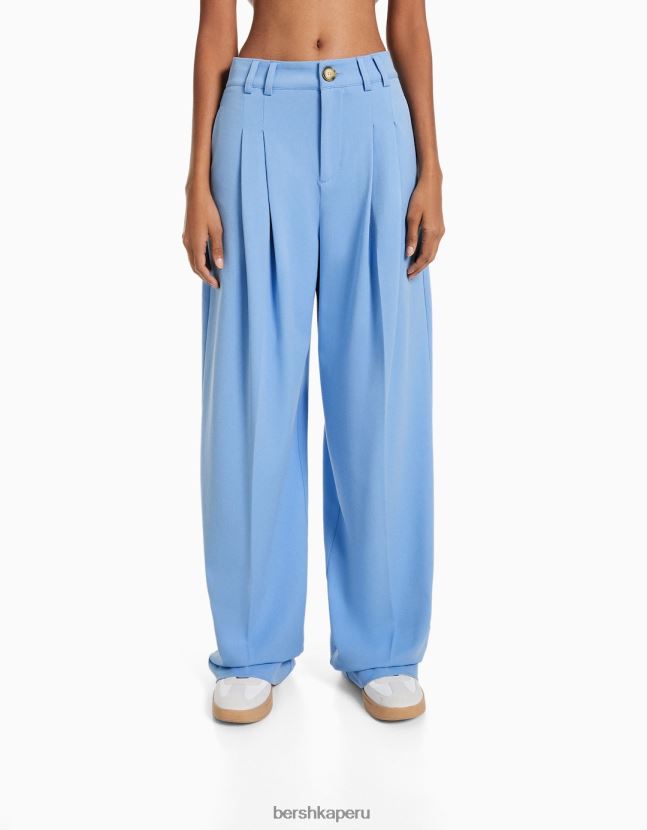 azul claro Bershka mujer pantalones de vestir rectos con pliegues 806J6B1420
