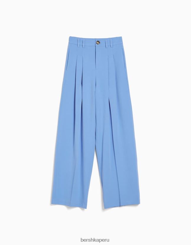 azul claro Bershka mujer pantalones de vestir rectos con pliegues 806J6B1420