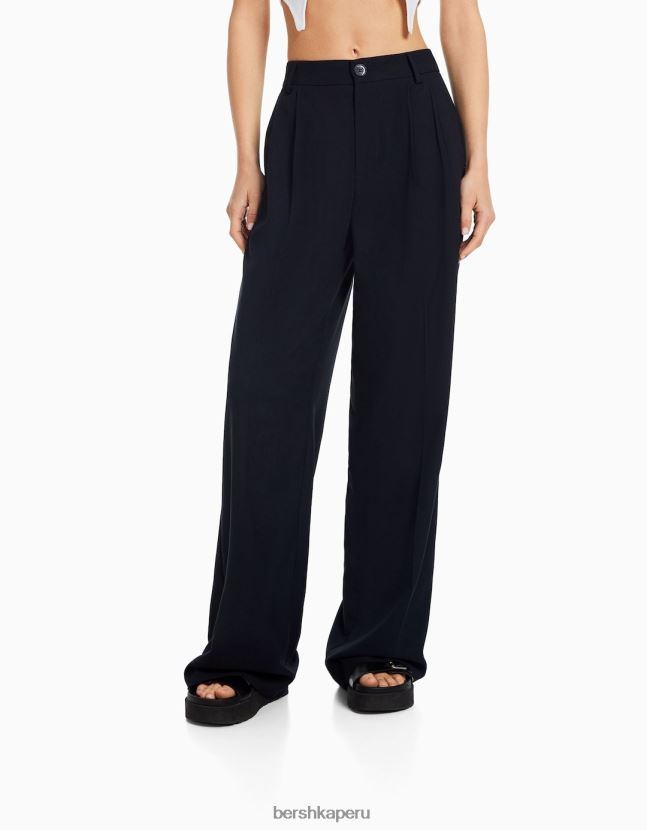 azul oscuro Bershka mujer pantalones de vestir dad-fit 806J6B1433