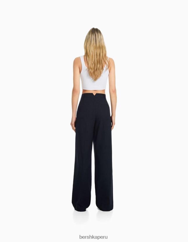 azul oscuro Bershka mujer pantalones de vestir dad-fit 806J6B1433