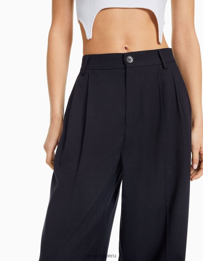 azul oscuro Bershka mujer pantalones de vestir dad-fit 806J6B1433