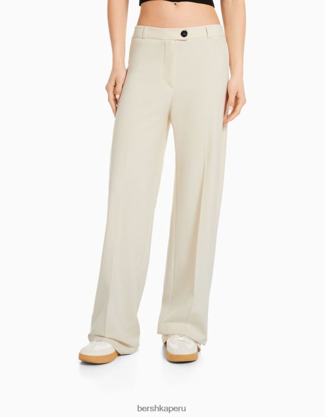 beige Bershka mujer pantalones de sastre anchos con trabillas 806J6B1454