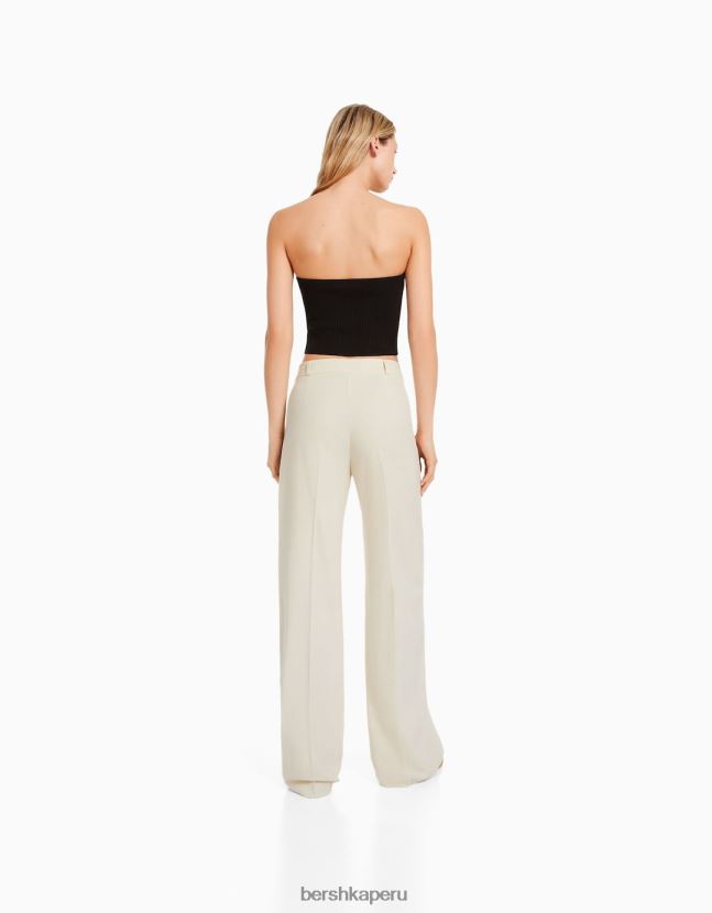 beige Bershka mujer pantalones de sastre anchos con trabillas 806J6B1454