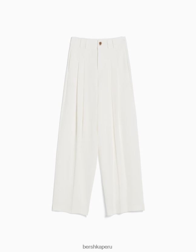 blanquecino Bershka mujer pantalones de vestir rectos con pliegues 806J6B1419