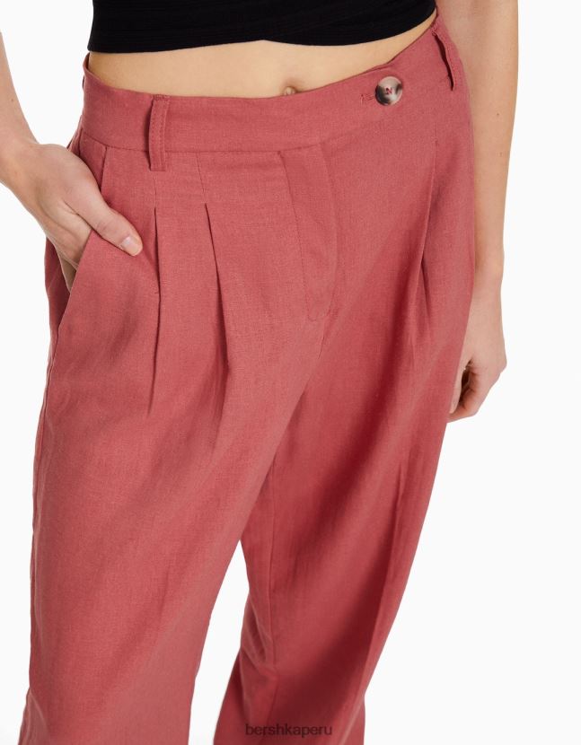 coral Bershka mujer pantalón básico ancho de lino con cinturilla elástica 806J6B1437