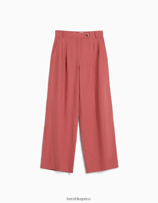 coral Bershka mujer pantalón básico ancho de lino con cinturilla elástica 806J6B1437