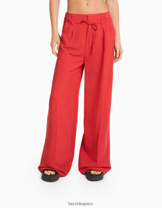 coral Bershka mujer pantalones anchos de mezcla de lino 806J6B1417