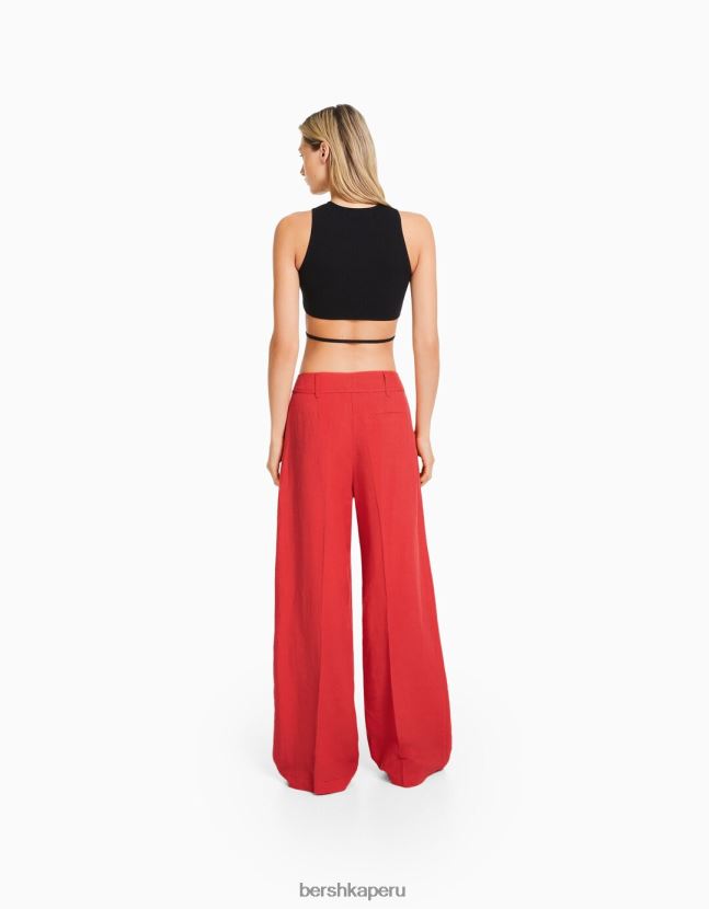 coral Bershka mujer pantalones anchos de mezcla de lino 806J6B1417