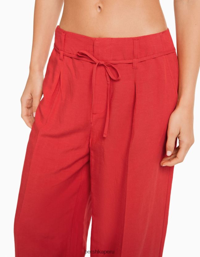 coral Bershka mujer pantalones anchos de mezcla de lino 806J6B1417