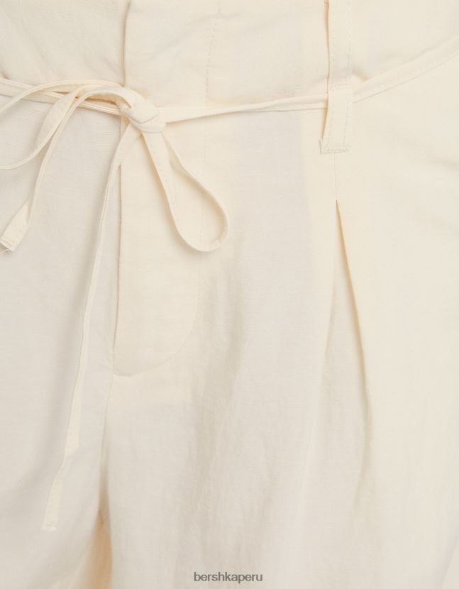 crema Bershka mujer pantalones anchos de mezcla de lino 806J6B1418