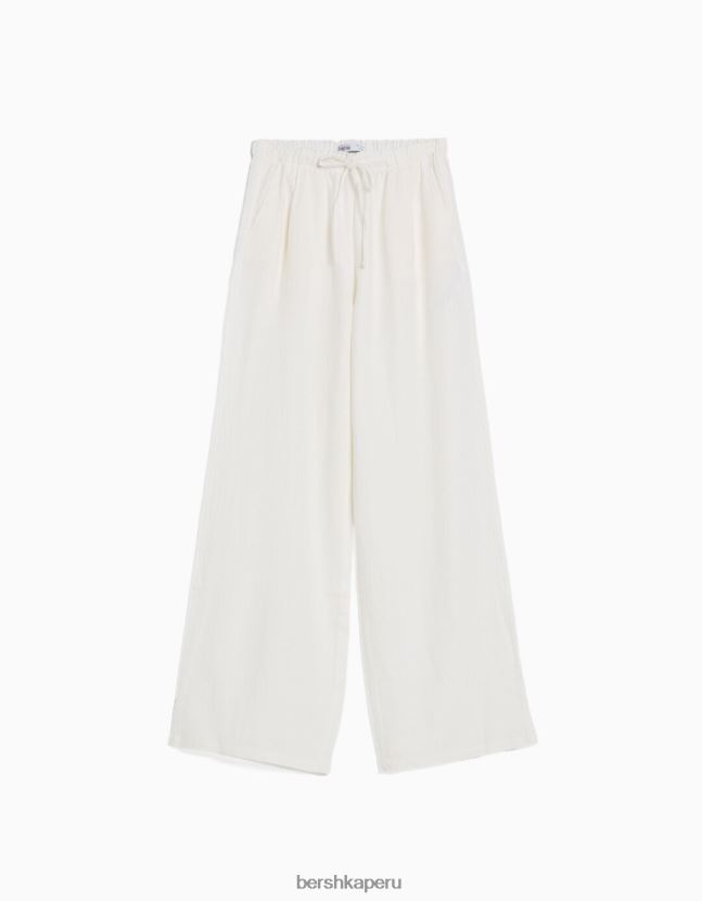 exclusivo Bershka mujer pantalones anchos de mezcla de lino con cintura fruncida 806J6B1407