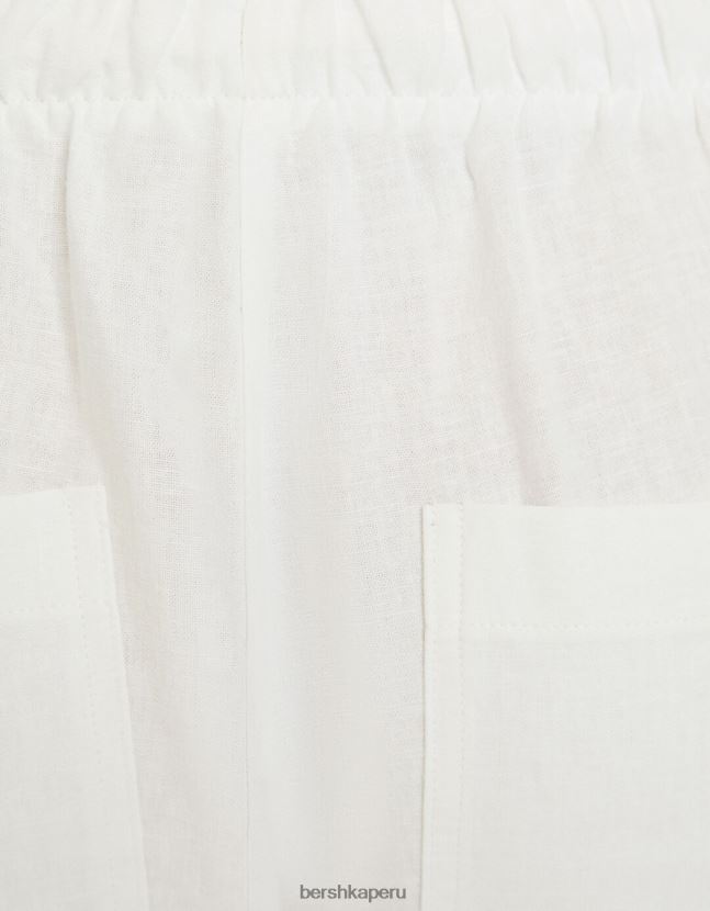 exclusivo Bershka mujer pantalones anchos de mezcla de lino con cintura fruncida 806J6B1407