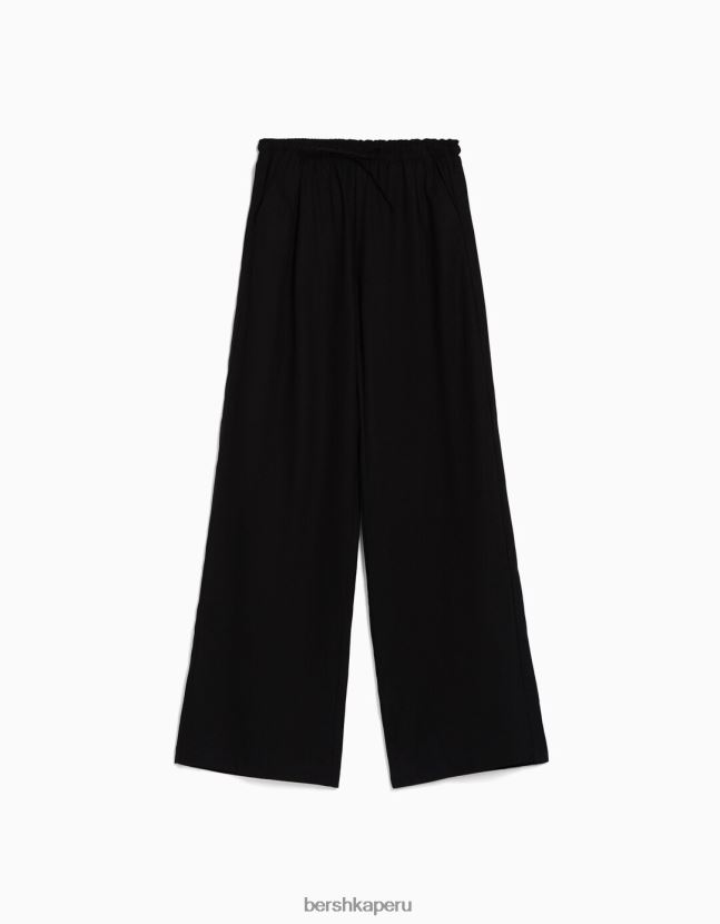 exclusivo Bershka mujer pantalones anchos de mezcla de lino con cintura fruncida 806J6B1409