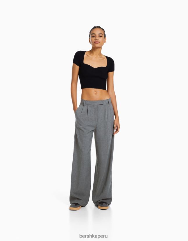 gris Bershka mujer pantalones de vestir dad fit de pernera ancha 806J6B1424