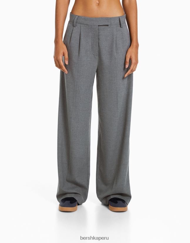 gris Bershka mujer pantalones de vestir dad fit de pernera ancha 806J6B1424