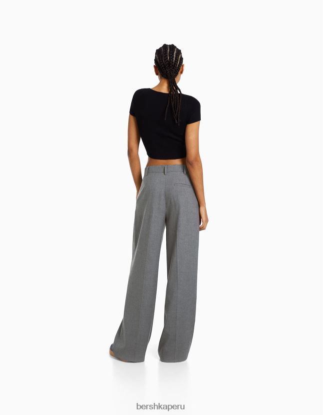 gris Bershka mujer pantalones de vestir dad fit de pernera ancha 806J6B1424
