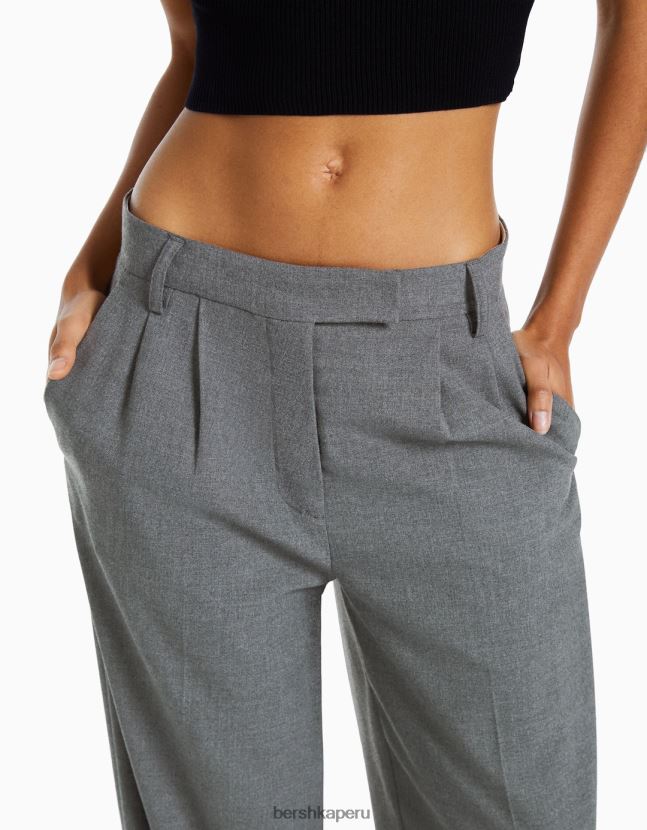 gris Bershka mujer pantalones de vestir dad fit de pernera ancha 806J6B1424