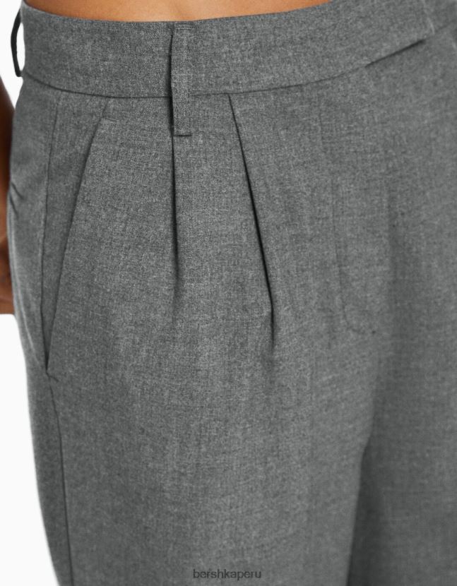 gris Bershka mujer pantalones de vestir dad fit de pernera ancha 806J6B1424