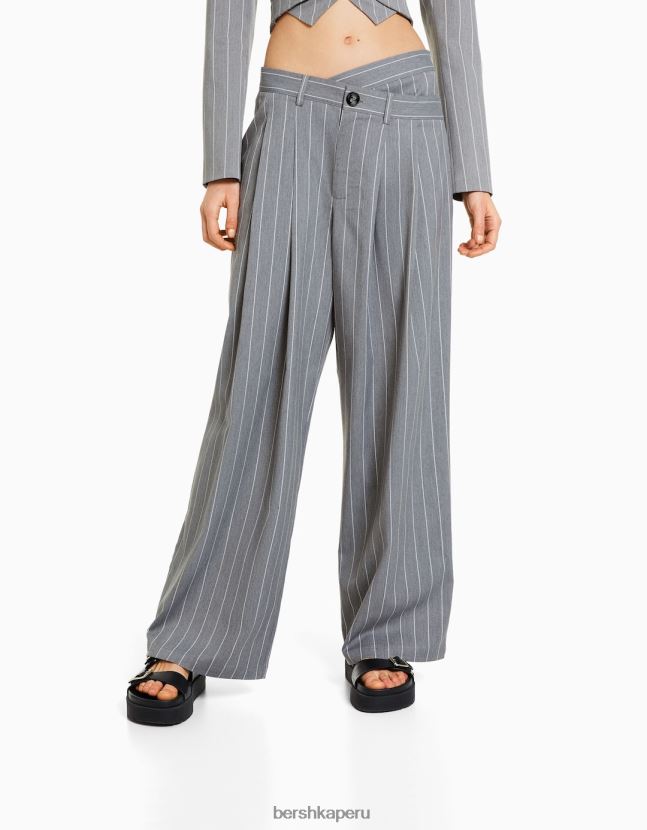 gris Bershka mujer pantalones de vestir holgados a rayas diplomáticas 806J6B1416