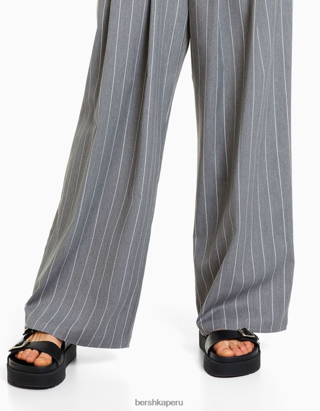 gris Bershka mujer pantalones de vestir holgados a rayas diplomáticas 806J6B1416