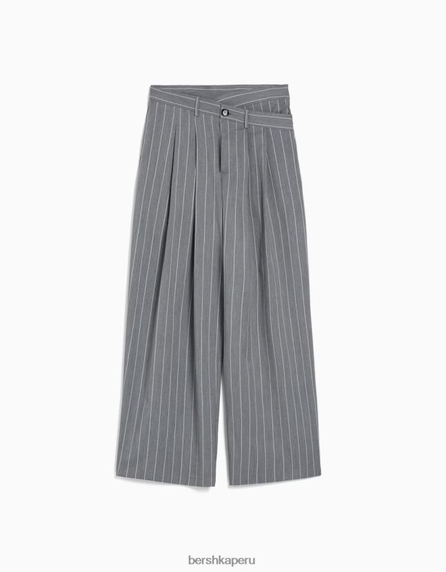 gris Bershka mujer pantalones de vestir holgados a rayas diplomáticas 806J6B1416