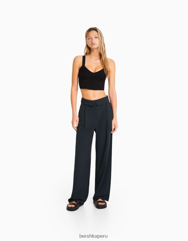 gris oscuro Bershka mujer pantalones de vestir con vuelta en la cintura 806J6B1429