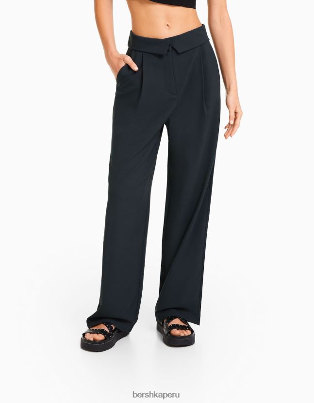 gris oscuro Bershka mujer pantalones de vestir con vuelta en la cintura 806J6B1429
