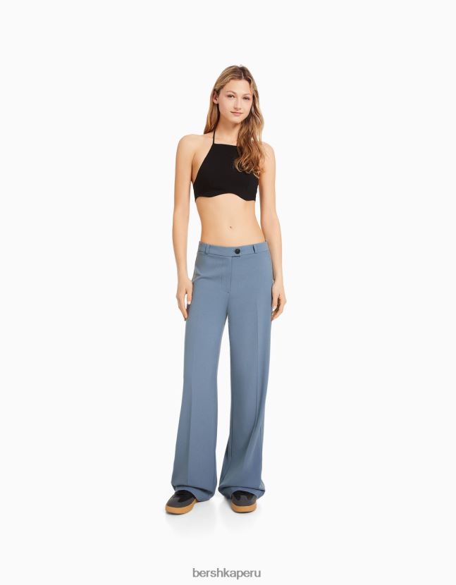 lavado azul Bershka mujer pantalones de sastre anchos con trabillas 806J6B1448