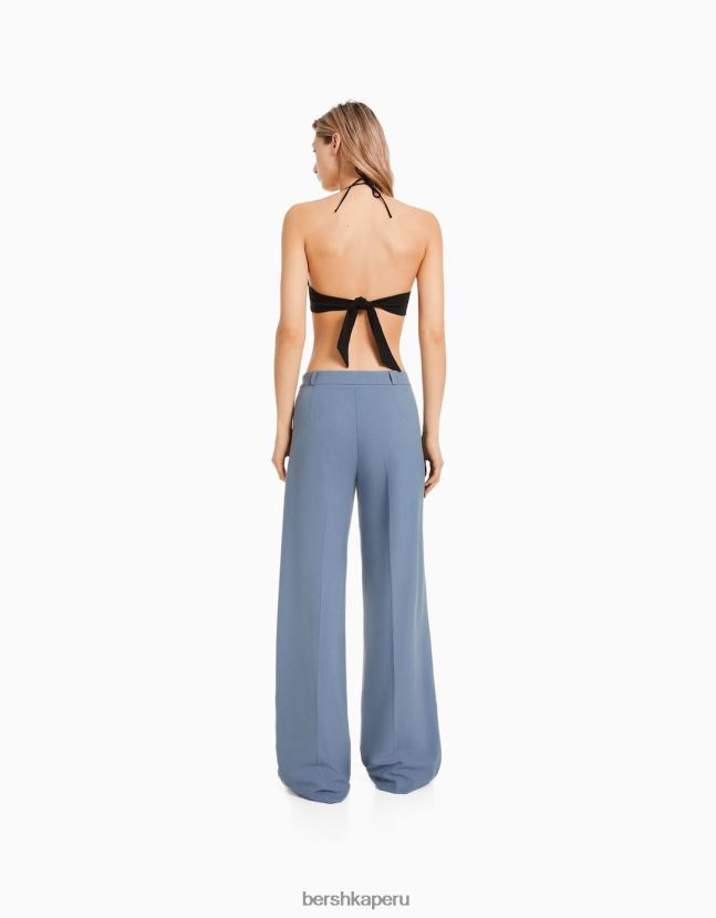 lavado azul Bershka mujer pantalones de sastre anchos con trabillas 806J6B1448