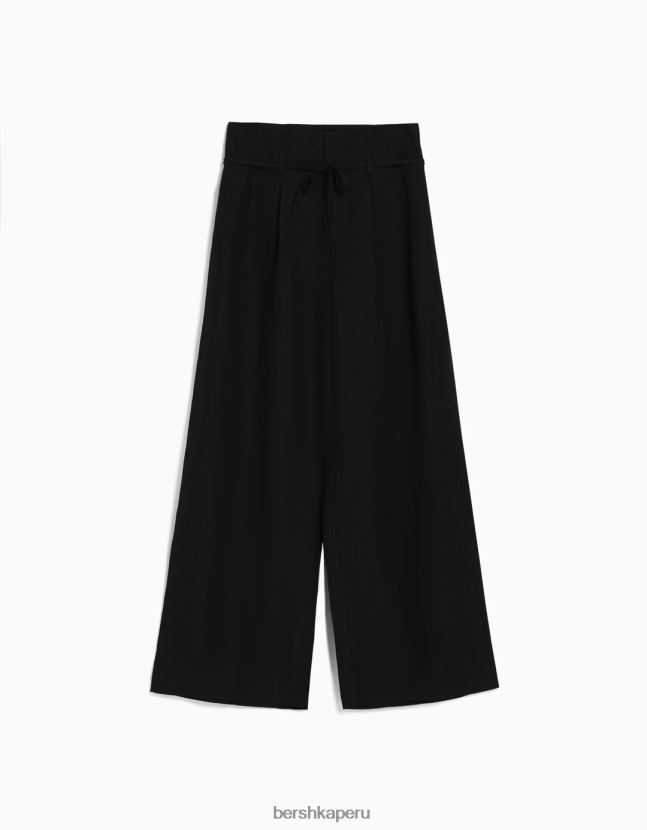 negro Bershka mujer pantalones anchos de mezcla de lino 806J6B1461