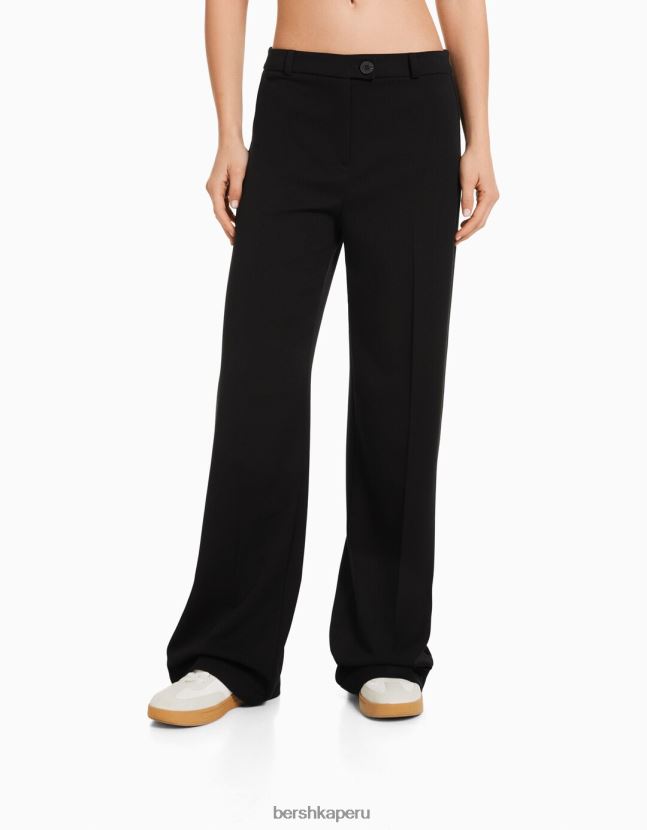 negro Bershka mujer pantalones de sastre anchos con trabillas 806J6B1443